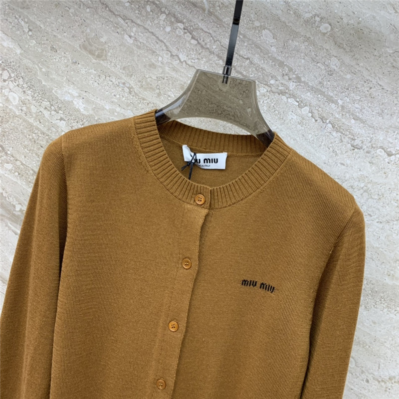 Miu Miu Brown Logo Knitted Cardigan