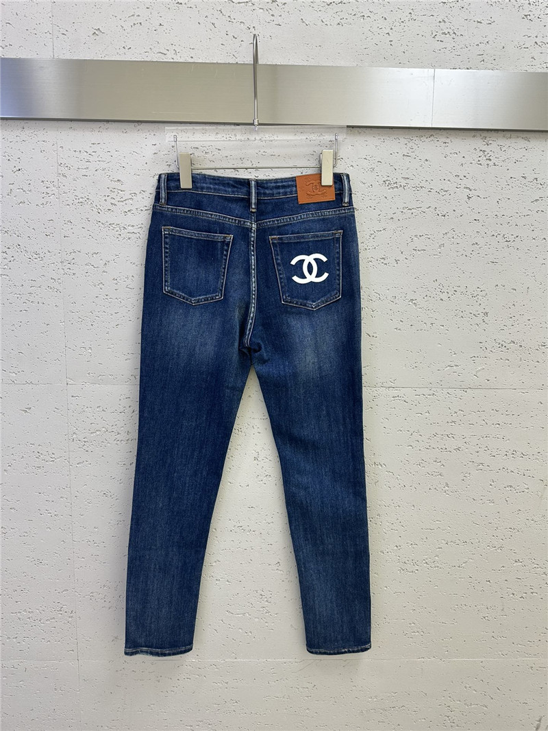 Ch**el three-dimensional embroidered logo jeans