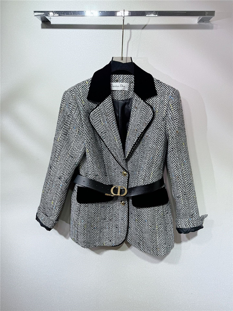 D10r cd belted tweed velvet patchwork blazer
