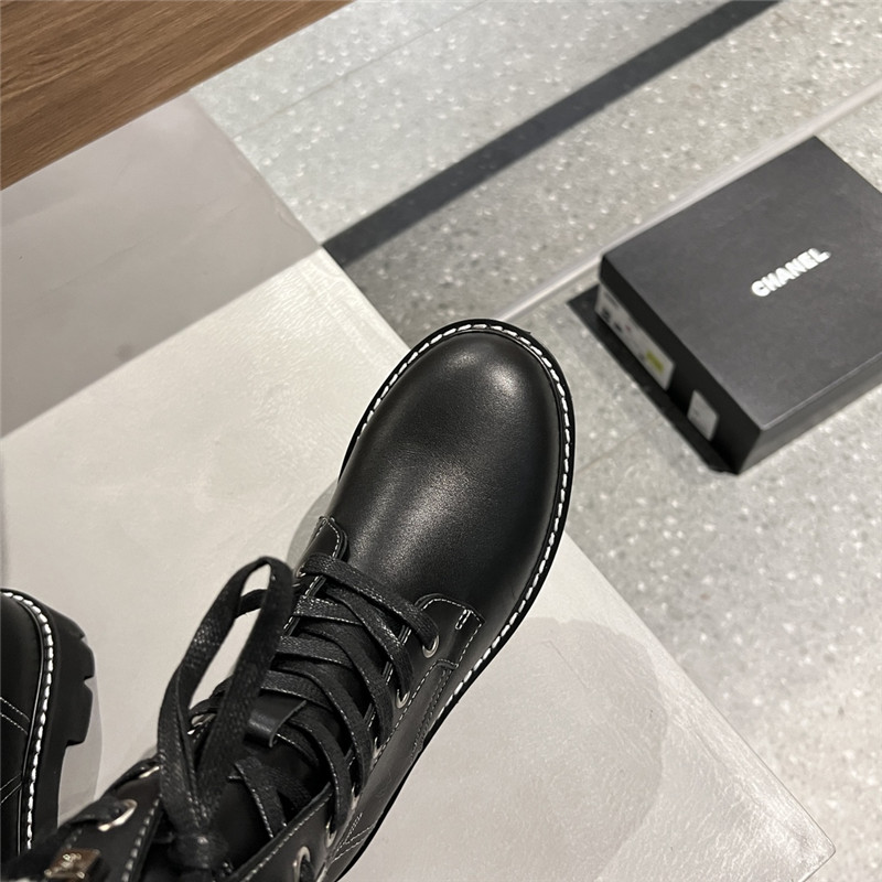 Ch**el white black knit leather lace-up boots