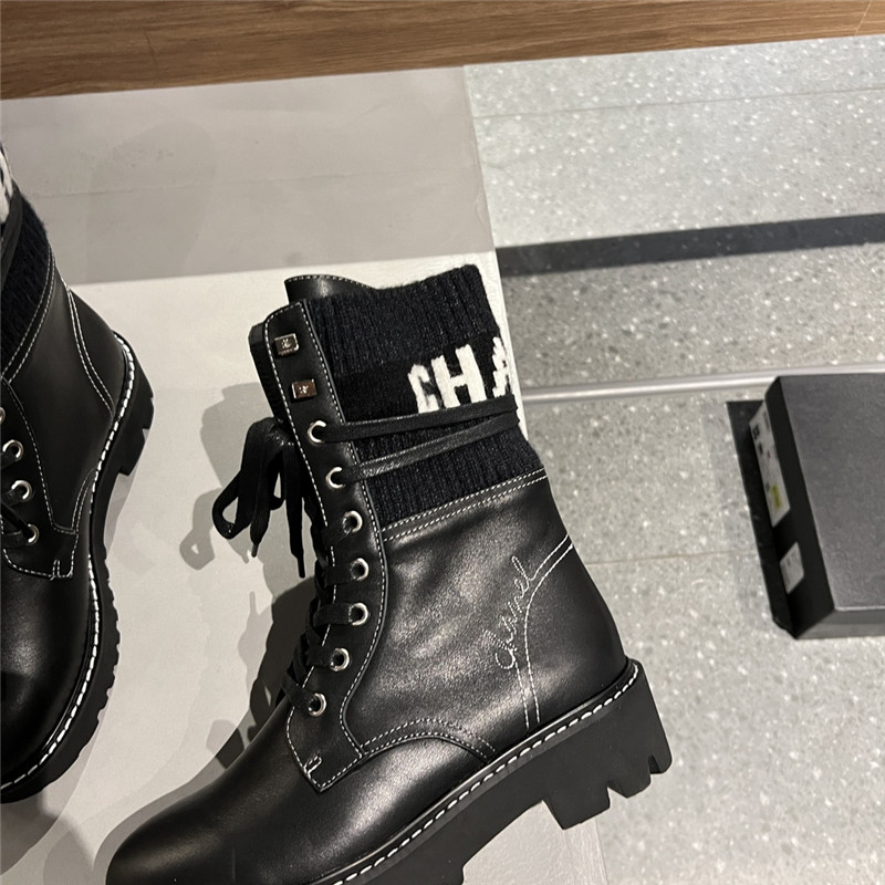 Ch**el knit leather lace-up boots