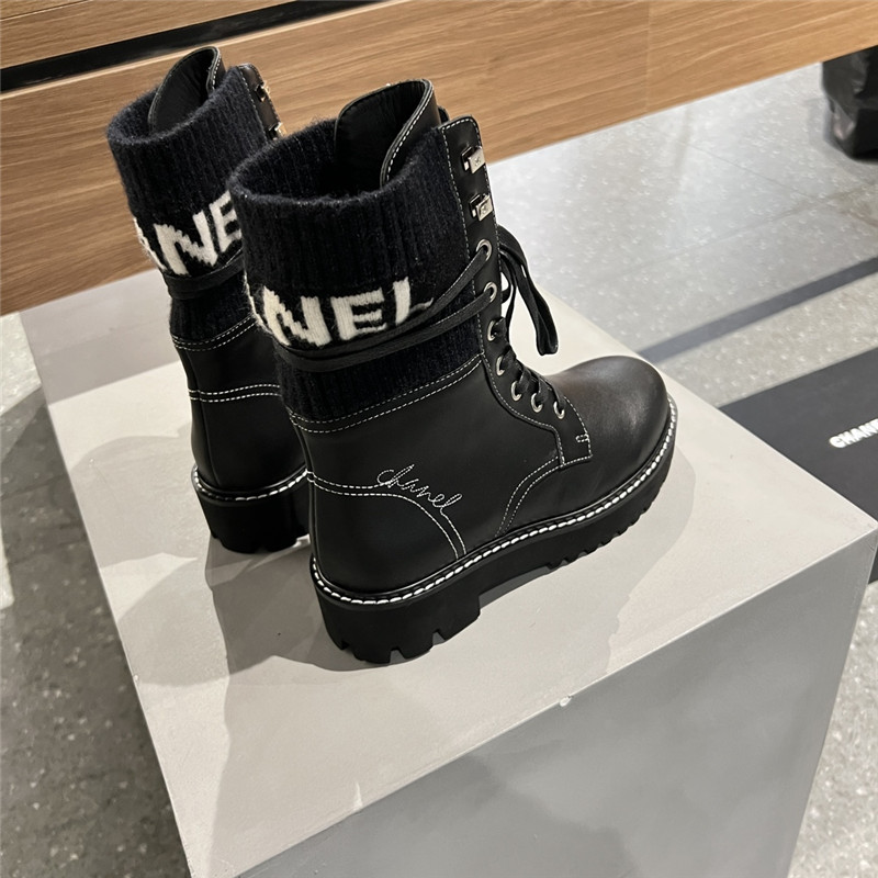 Ch**el knit leather lace-up boots
