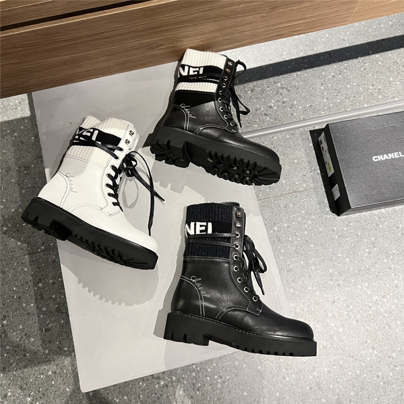 Ch**el knit leather lace-up boots