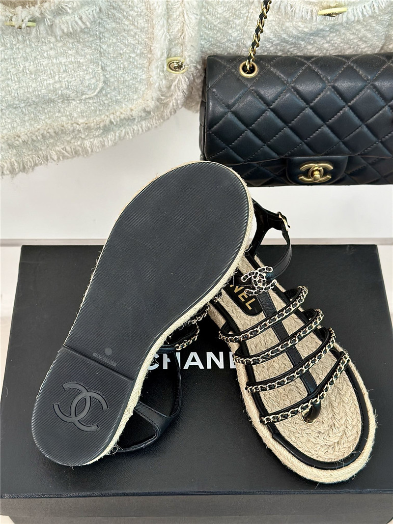 Ch**el hemp rope double c chain roman sandals