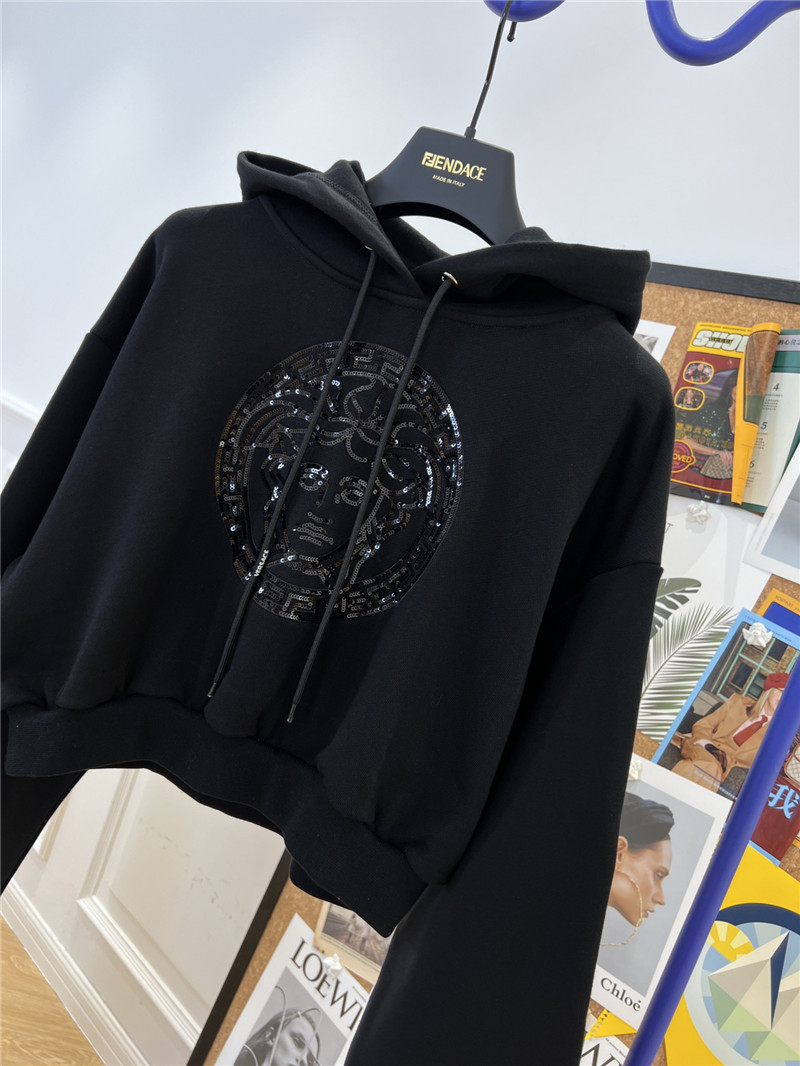 Versace Cropped Rhinestone Hooded Sweatshirt