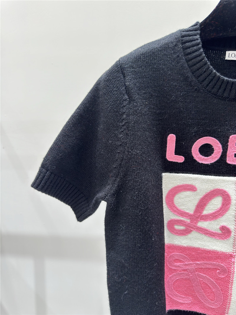 L0ew* logo knitted short sweater in navy