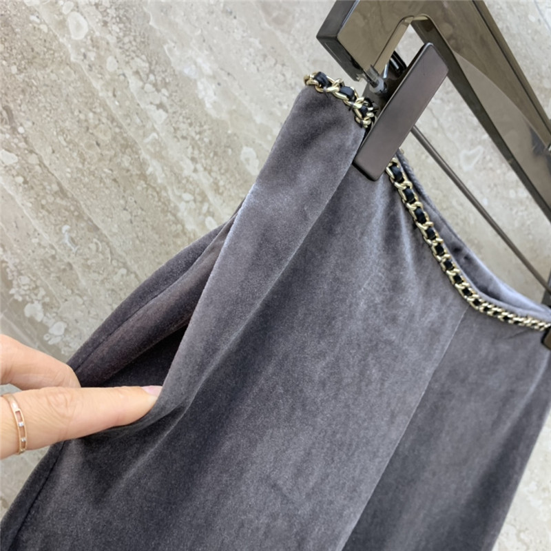 Ch**el gold velvet chain wide leg pants