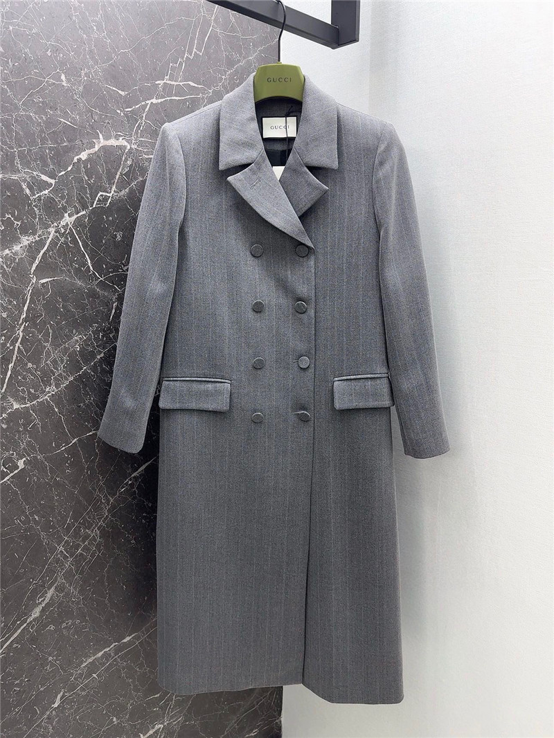Gvc*1 premium gray dark plaid double breasted long coat