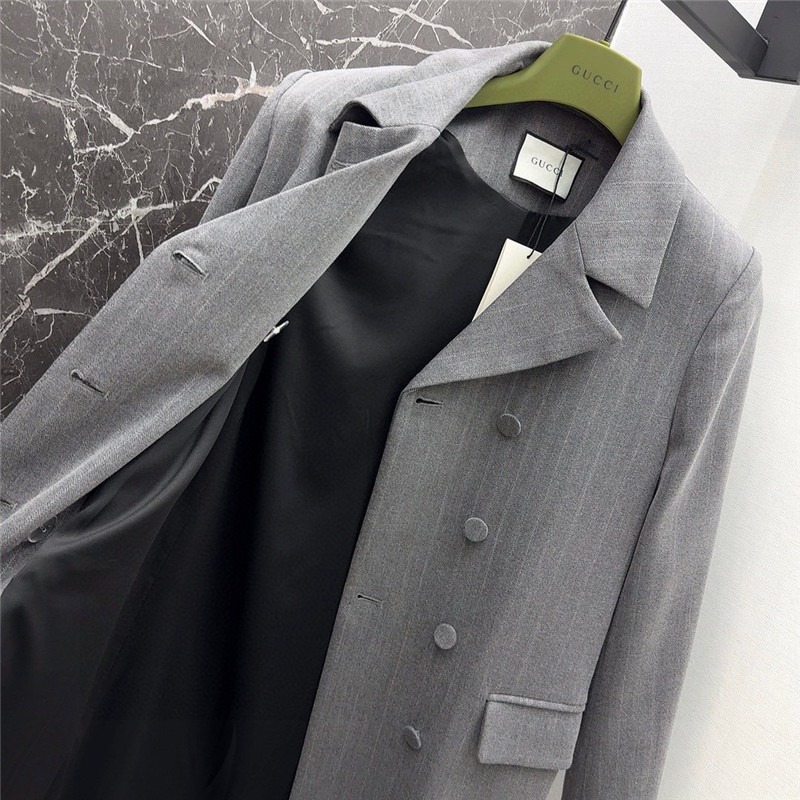 Gvc*1 premium gray dark plaid double breasted long coat