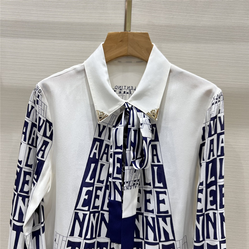 Va1e*ntin0 silk material full digital positioning printed ribbon shirt