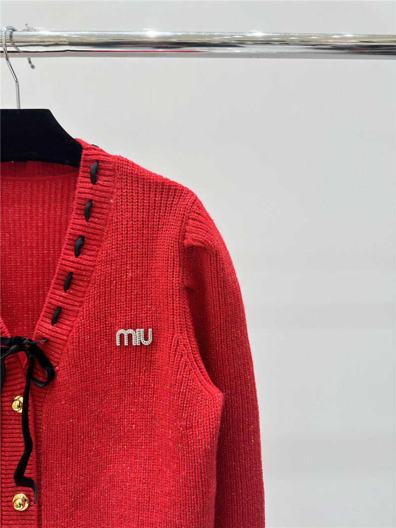 Miu Miu Logo Bow Knitted Cardigan Red