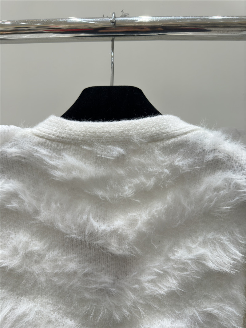 Miu Miu Rhinestone Wool Cardigan White