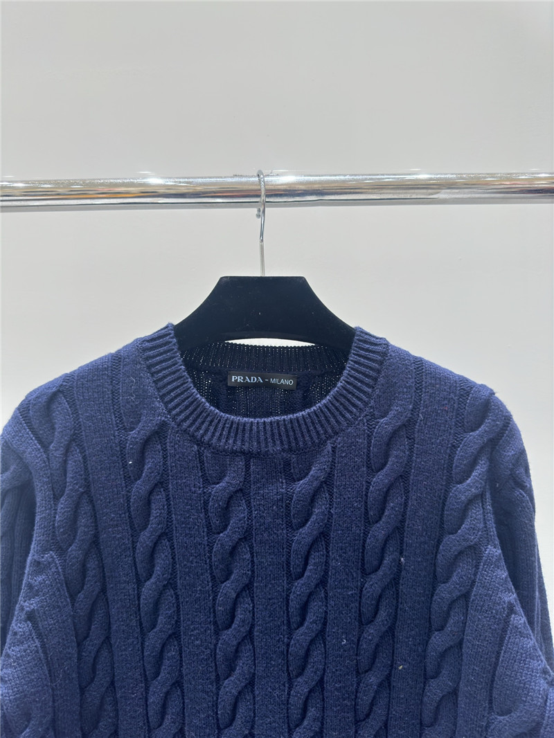Pra*a logo pocket twist knit sweater navy