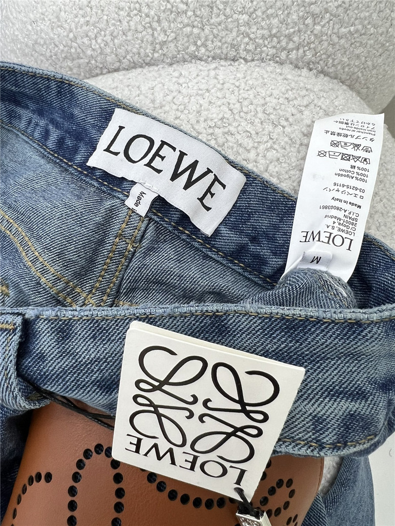 L0ew* new front pocket leather label hollow logo trousers