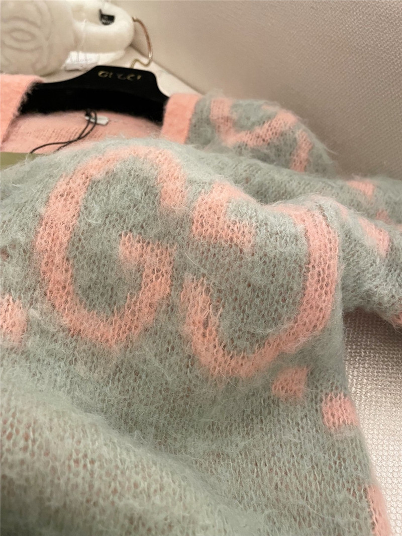 Gvc*1 jacquard gg mohair cardigan pink