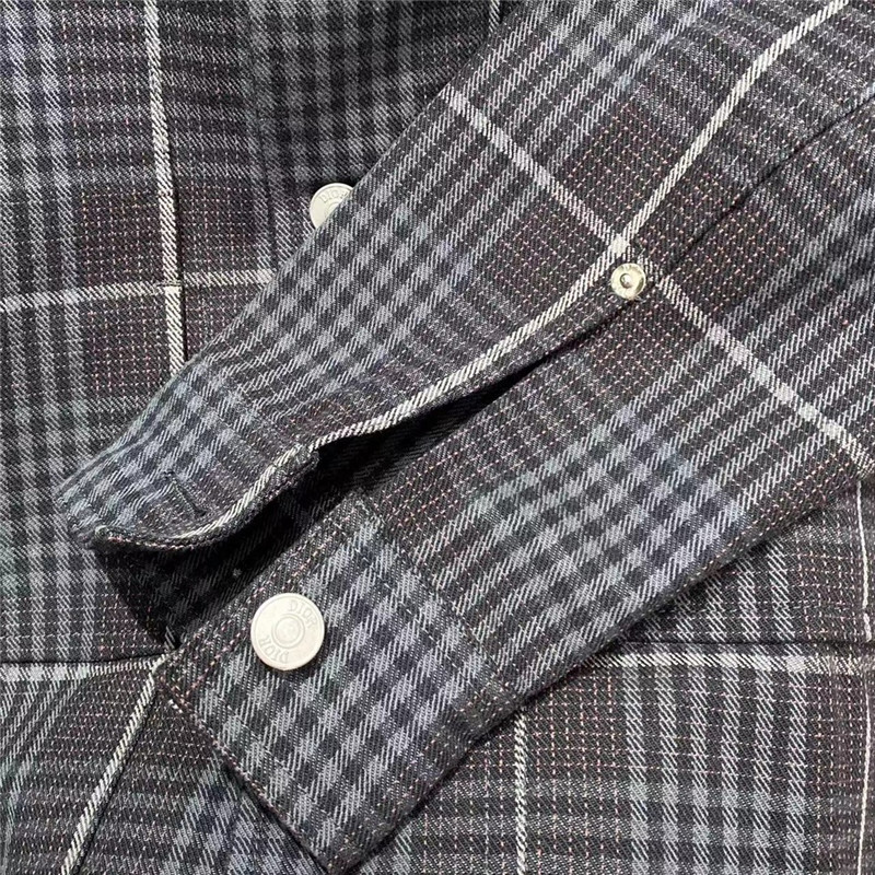 D10r plaid long lapel denim jacket