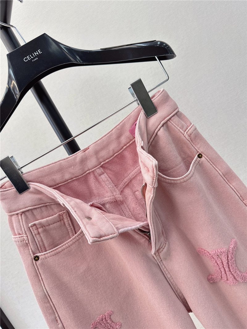 Ce1i*e new logo flocked decorative velvet jeans