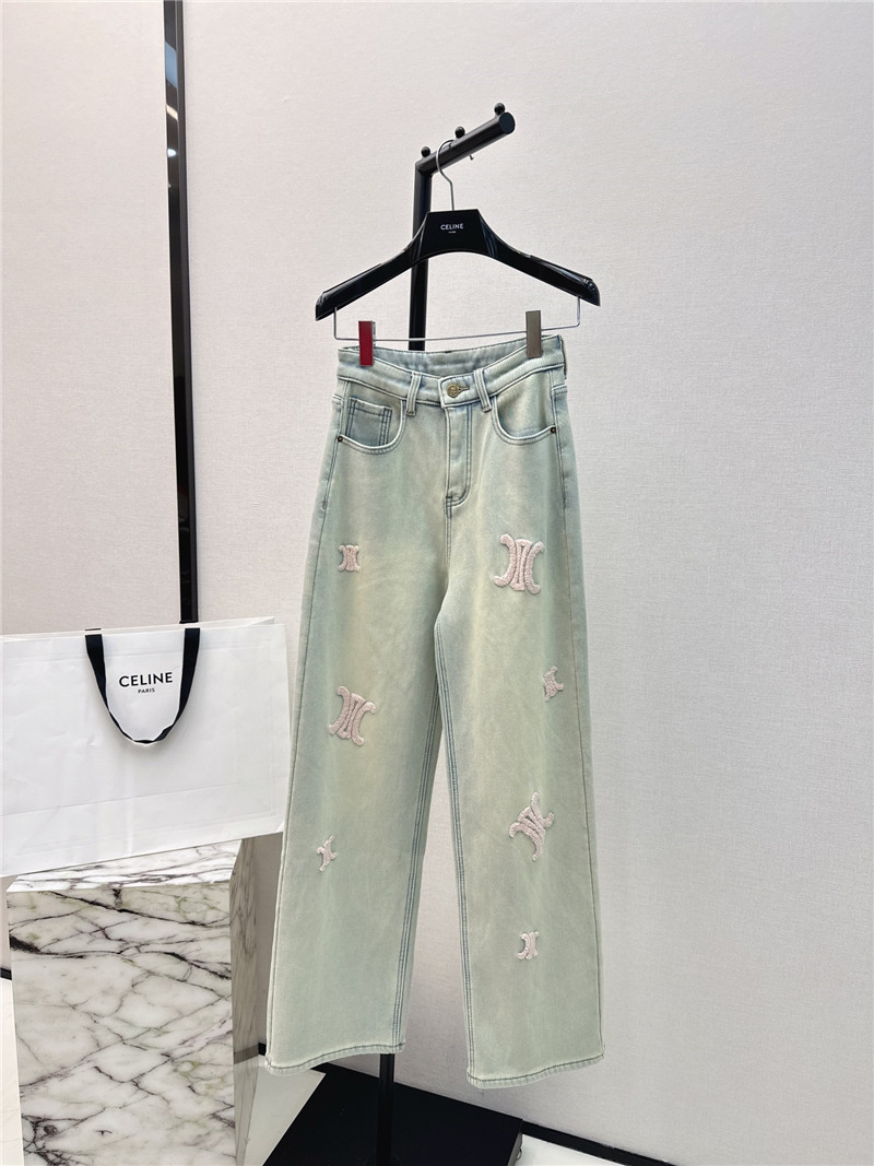Ce1i*e new logo flocked decorative velvet jeans