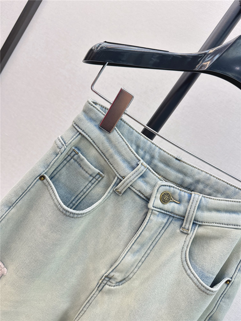 Ce1i*e new logo flocked decorative velvet jeans