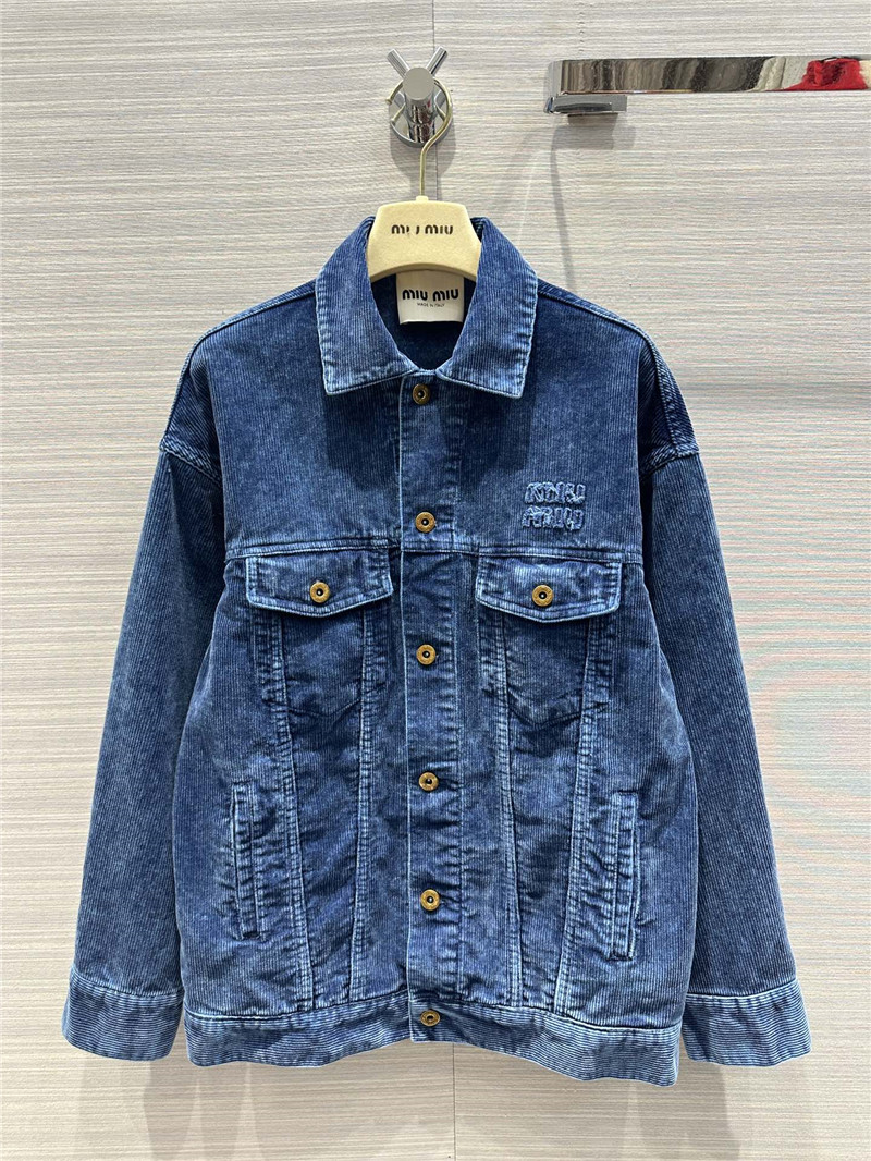 M1um1u distressed washed corduroy long jacket