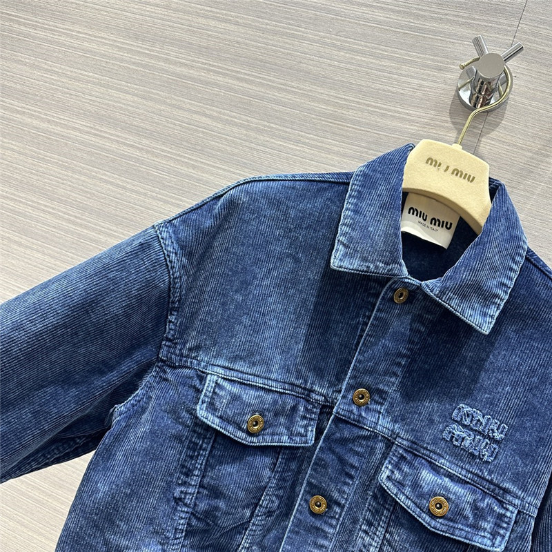 M1um1u distressed washed corduroy long jacket