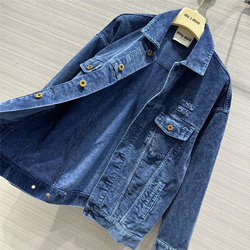 M1um1u distressed washed corduroy long jacket