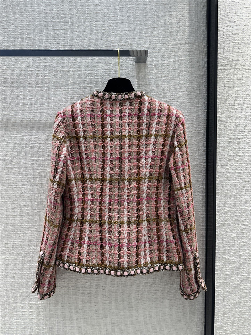 Ch**el pink and brown plaid tweed jacket