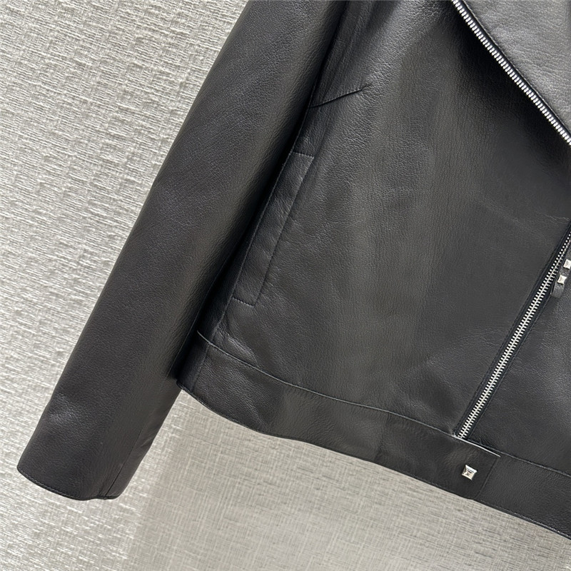 H**me5 pebbled lambskin lambswool collar biker jacket