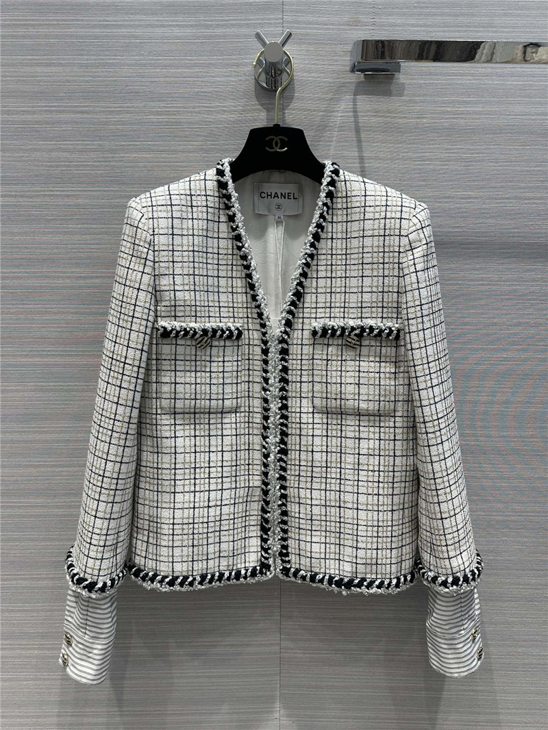 Ch**el fake two piece sleeve striped jacket