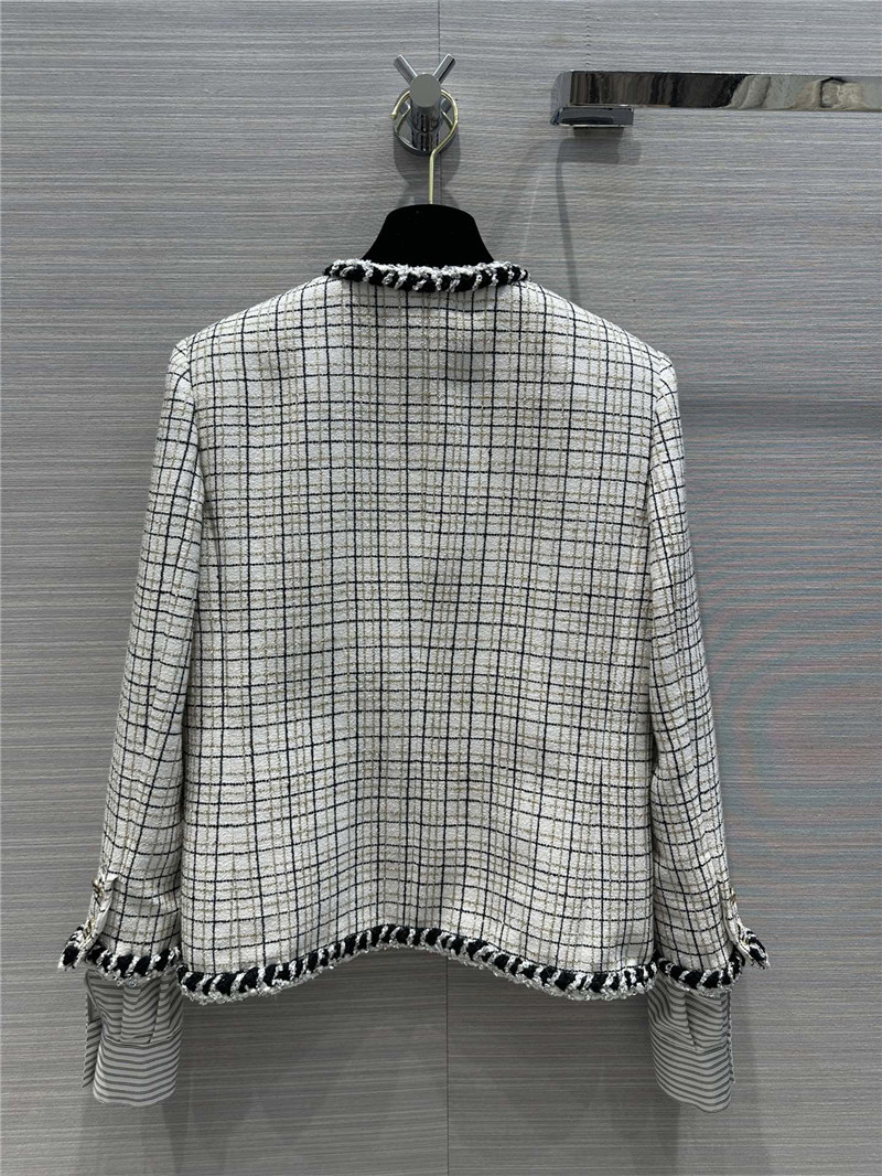 Ch**el fake two piece sleeve striped jacket