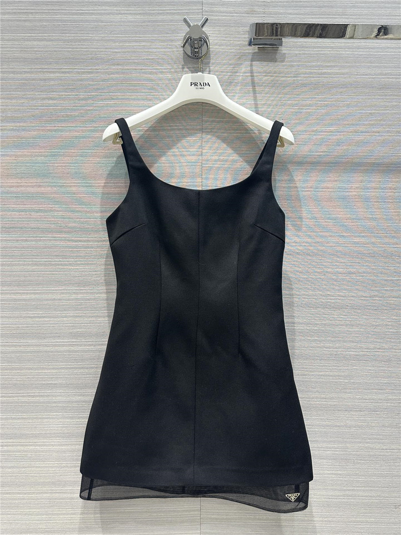 Pra*a party series mesh fake two-piece design dress