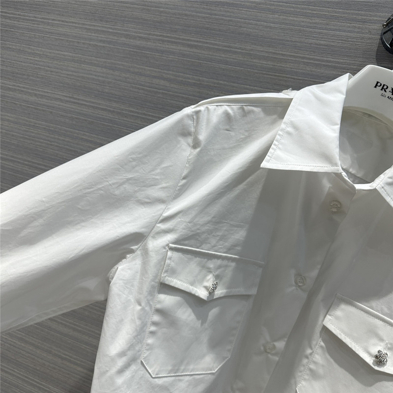 Pra*a party series rhinestone button design white shirt