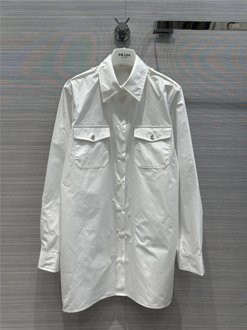 Pra*a white shirt dress with rhinestone buttons