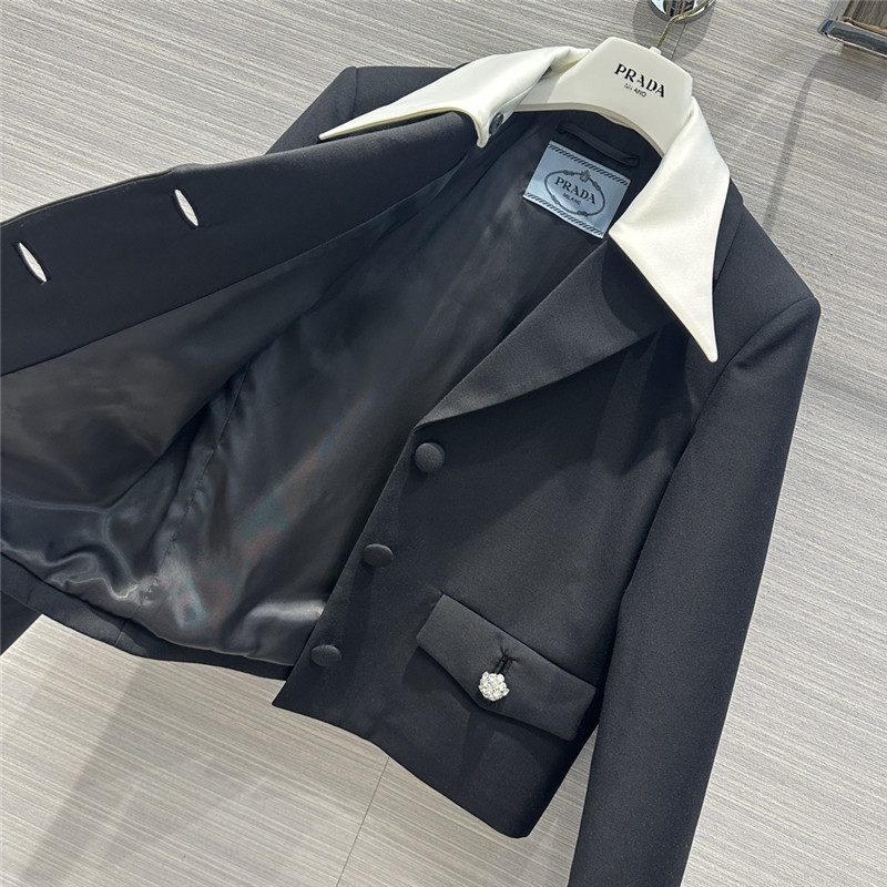 pra*a crystal D1am0nd button double collar design suit jacket