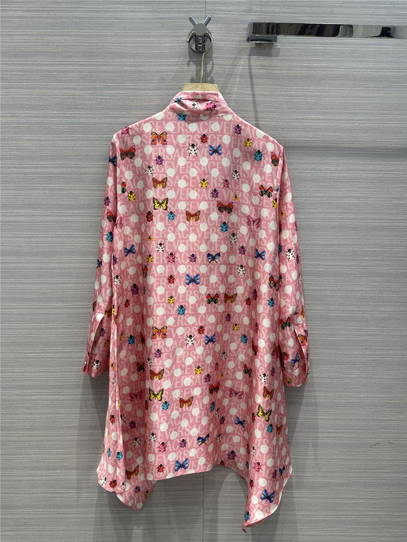Versace dopamine color polka dot beetle print lotus silk dress