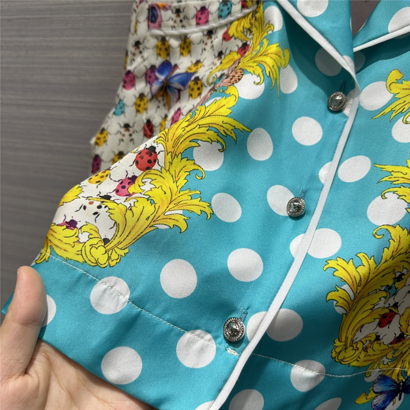 Versace dopamine color polka dot beetle print short silk shirt