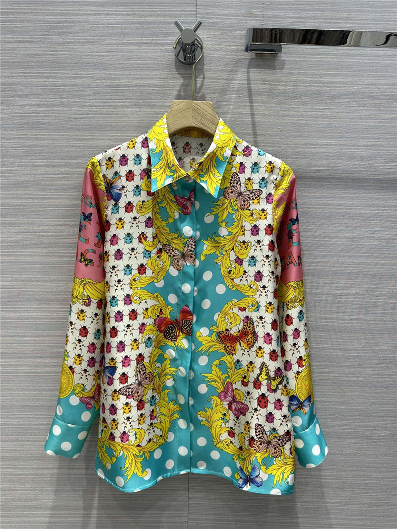 Versace dopamine color polka dot beetle print silk shirt