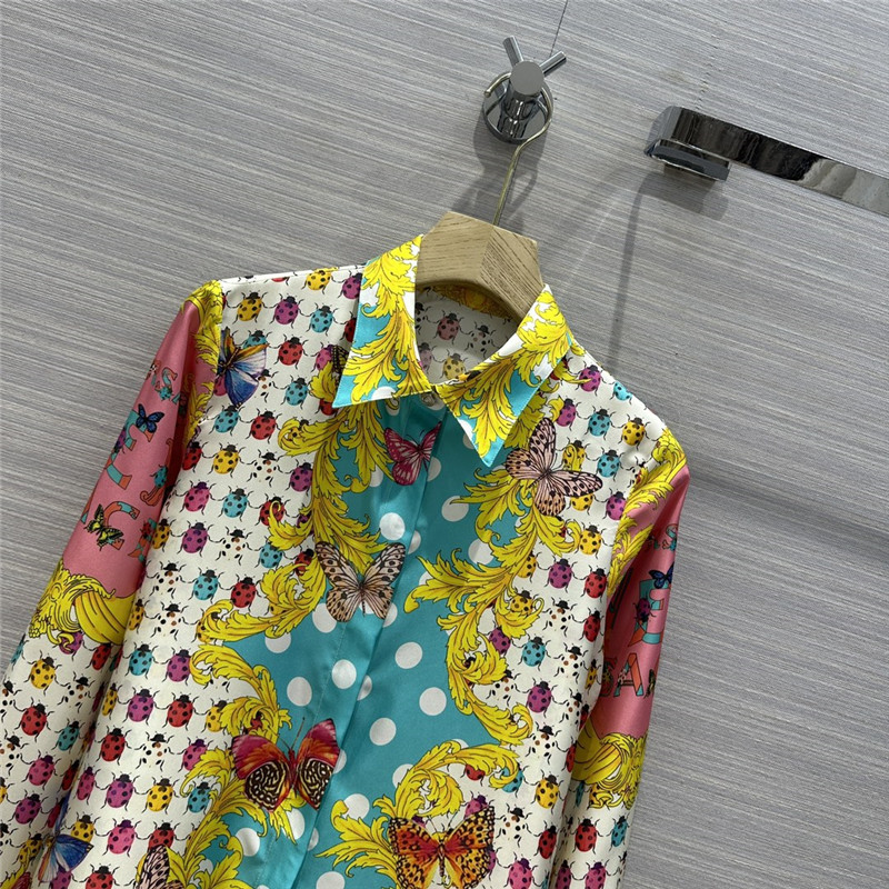 Versace dopamine color polka dot beetle print silk shirt