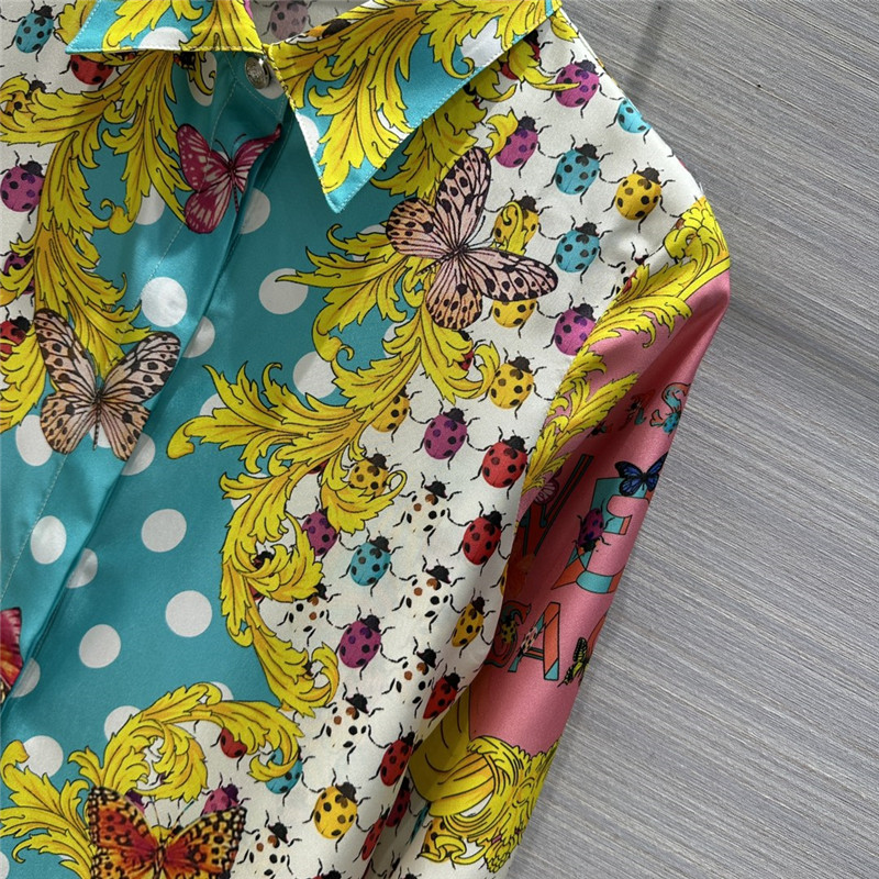 Versace dopamine color polka dot beetle print silk shirt