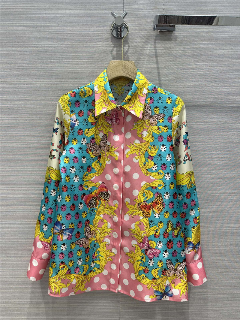 Versace dopamine color polka dot beetle print silk shirt