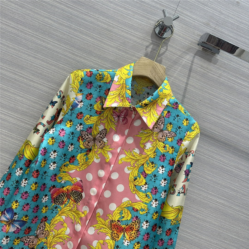 Versace dopamine color polka dot beetle print silk shirt
