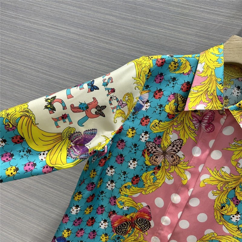 Versace dopamine color polka dot beetle print silk shirt