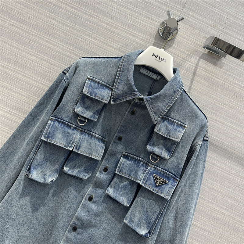Pra*a enzyme washed nostalgic denim shirt jacket