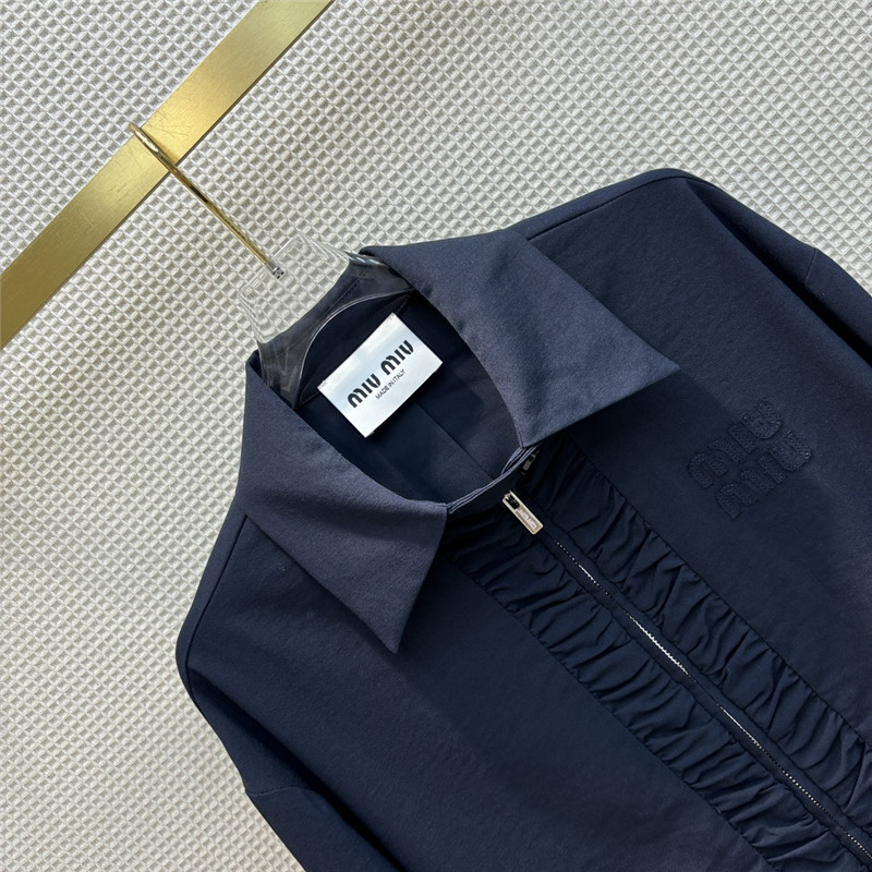 M1um1u stand collar silk cotton jacket