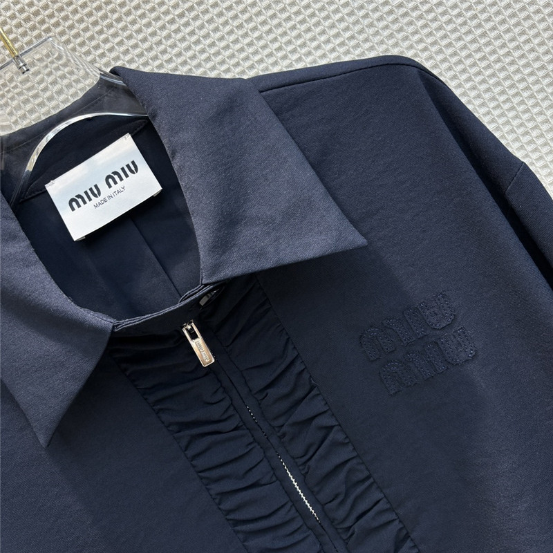M1um1u stand collar silk cotton jacket