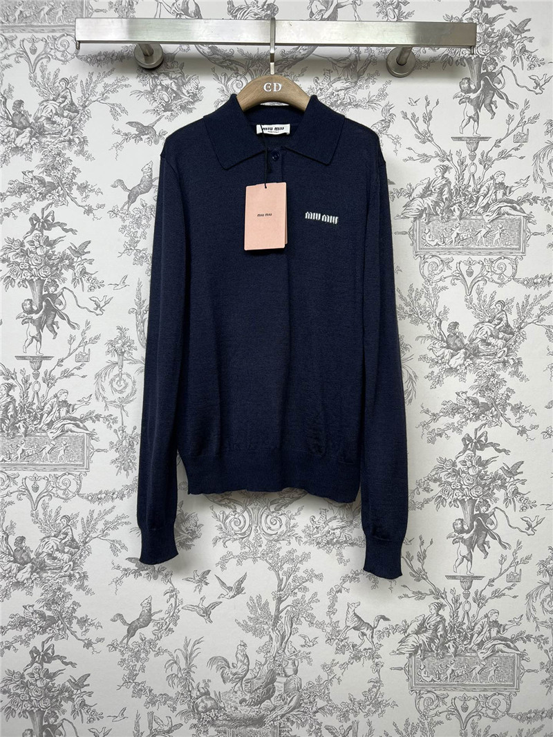 M1um1u new polo collar knitted long sleeves