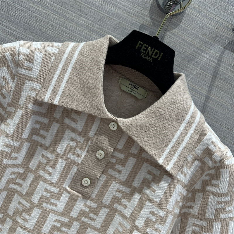 F**di milk tea color presbyopic ff lapel polo knitted top