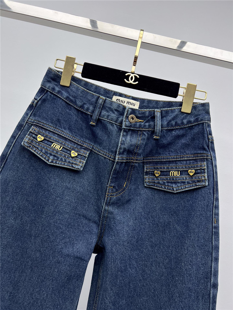 M1um1u metal letter logo wide leg pants