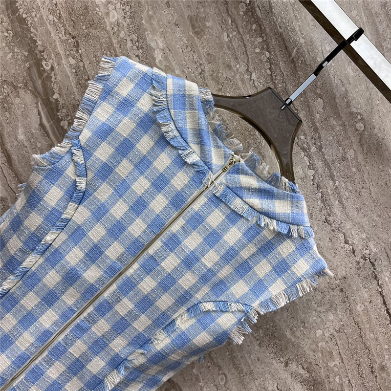 Balmain fringed blue and white plaid dress