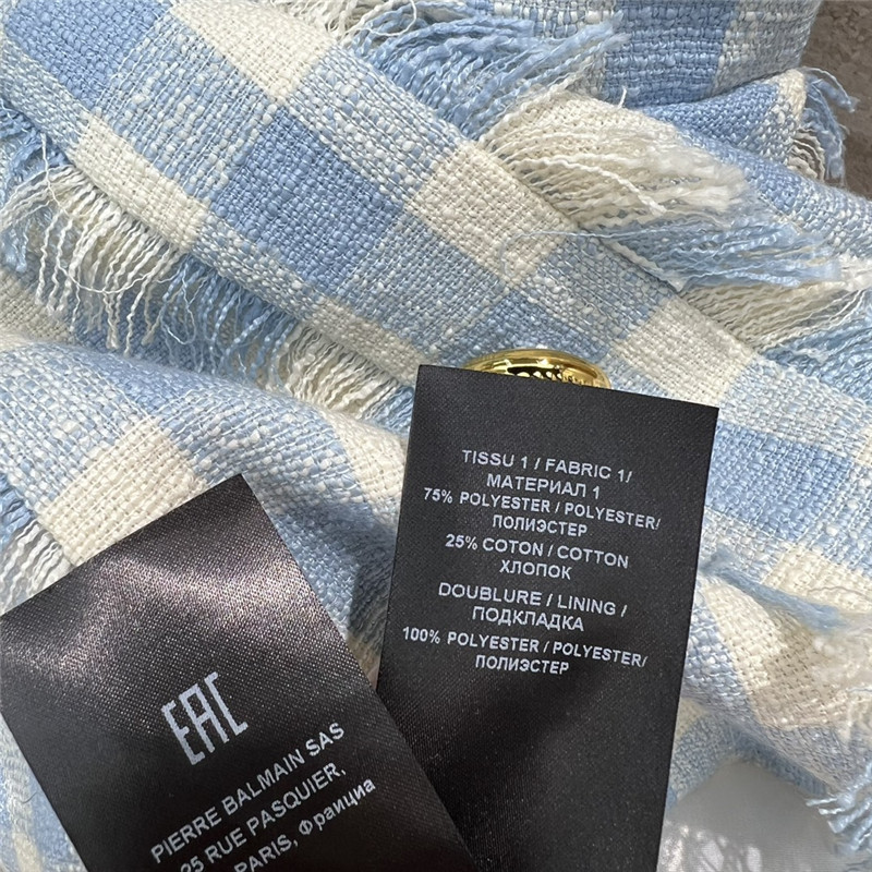 Balmain fringed blue and white plaid dress
